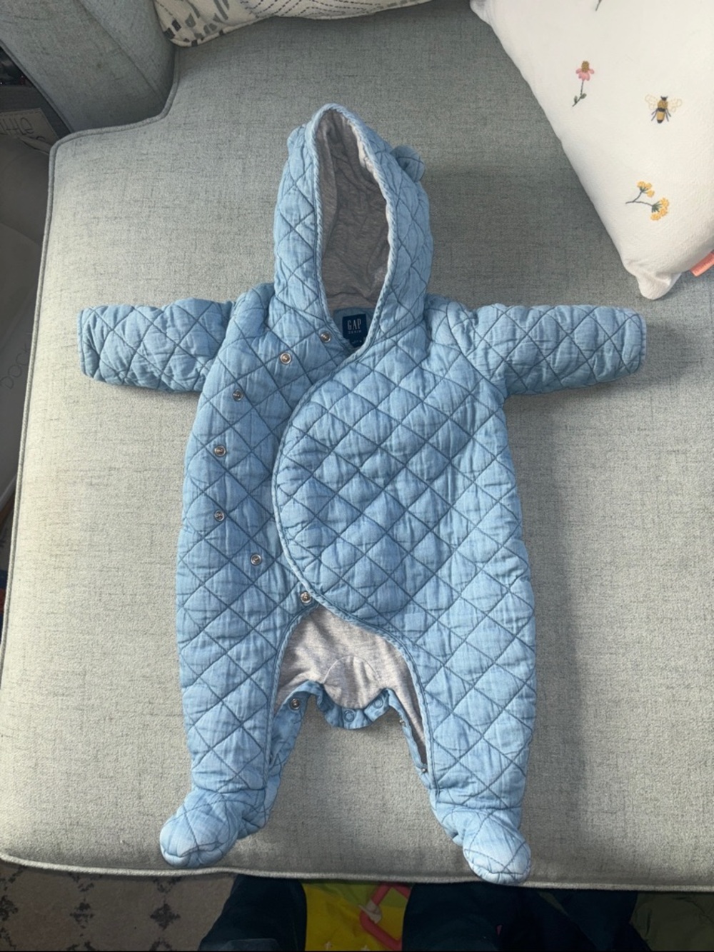 GAP Baby Quilted Hooded Bunting - Light Blue Chambray